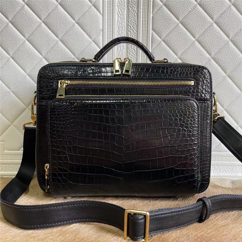 Exotic Crocodile Belly Skin Businessmen Small Briefcase ZIP Working Purse Genuine Real Alligator Leather Male Handbag