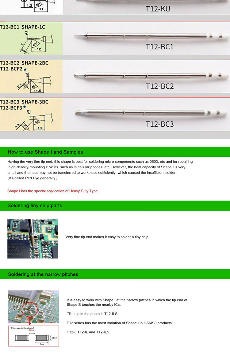 Green Hakko T12 Tungsten Welding Tips Mobile Phone Welding With Oxygen Free Copper