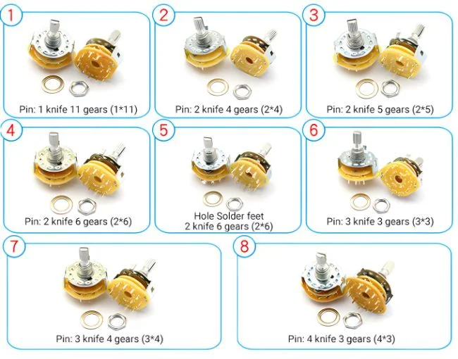 4 Pole 5 Position Rotary Switch RS25-1-12 Shaft 500V 50-60Hz 1minute Rotary Voltage Selector Switch