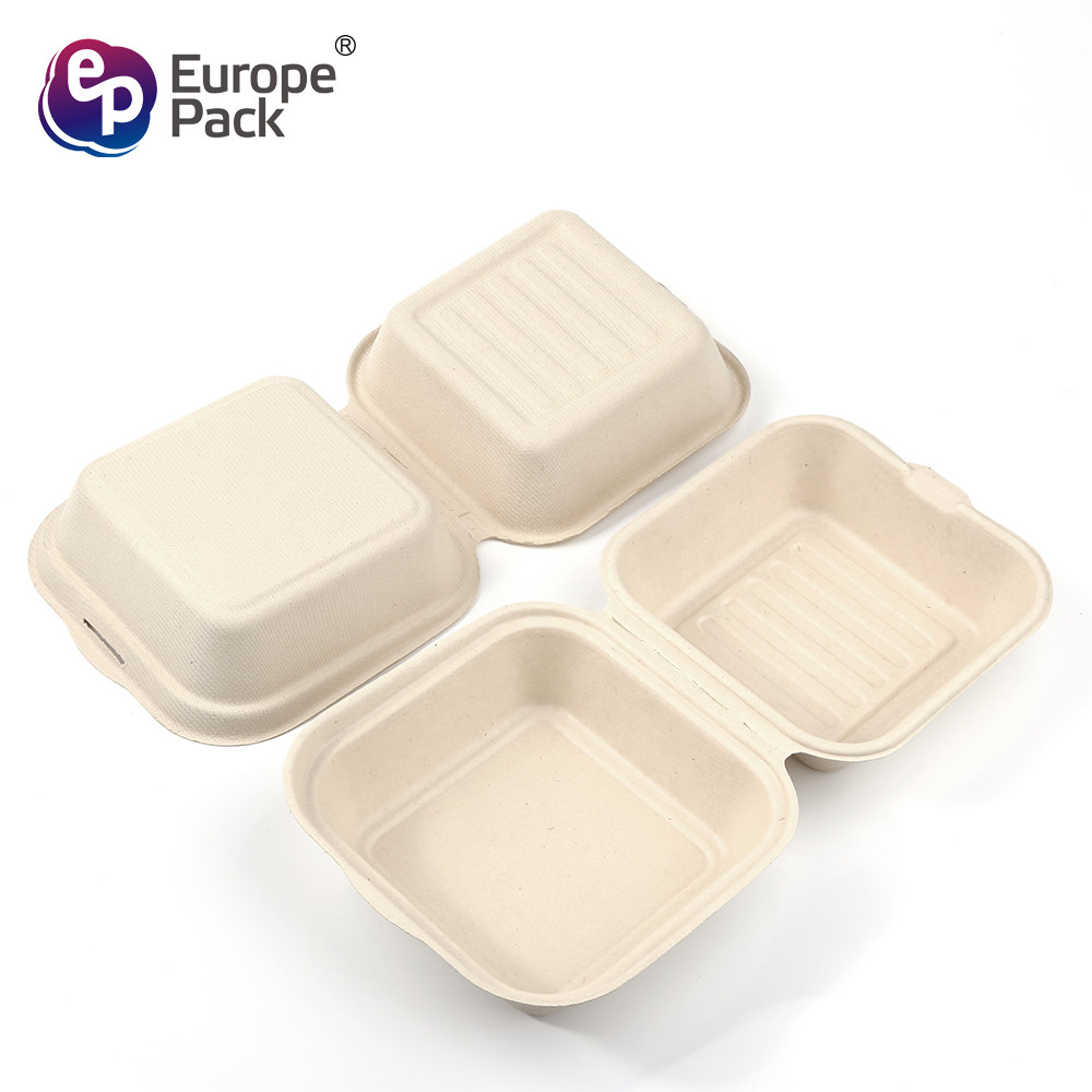 Compostable Ecofriendly Sugarcane Bagasse Take Away Burger Box Biodegradable Lunch Box Custom Hamburger Packaging Boxes