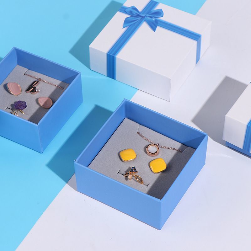 Foam Insert Lid and Base Cardboard Paper Packaging Gift Box, Luxury Ring Necklace Jewelry Box