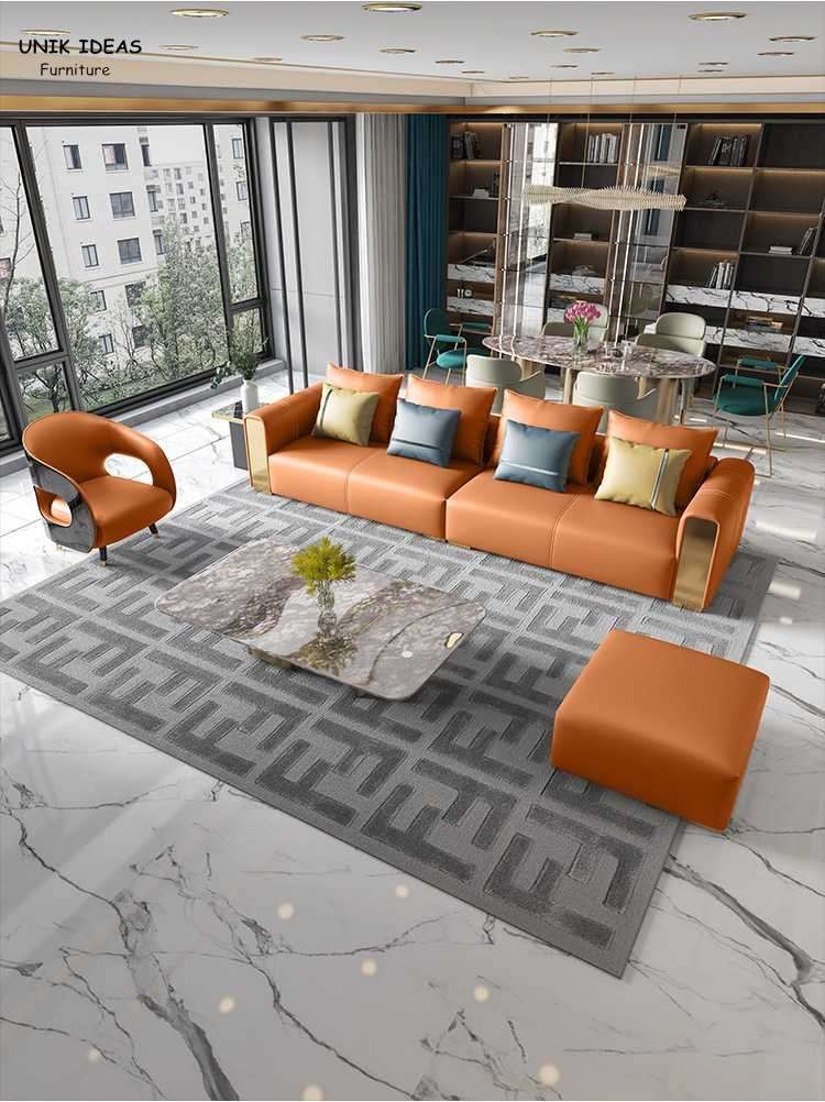 Luxury Leather Modern Living Room Sectional Sofas Couches With Recliners Brown