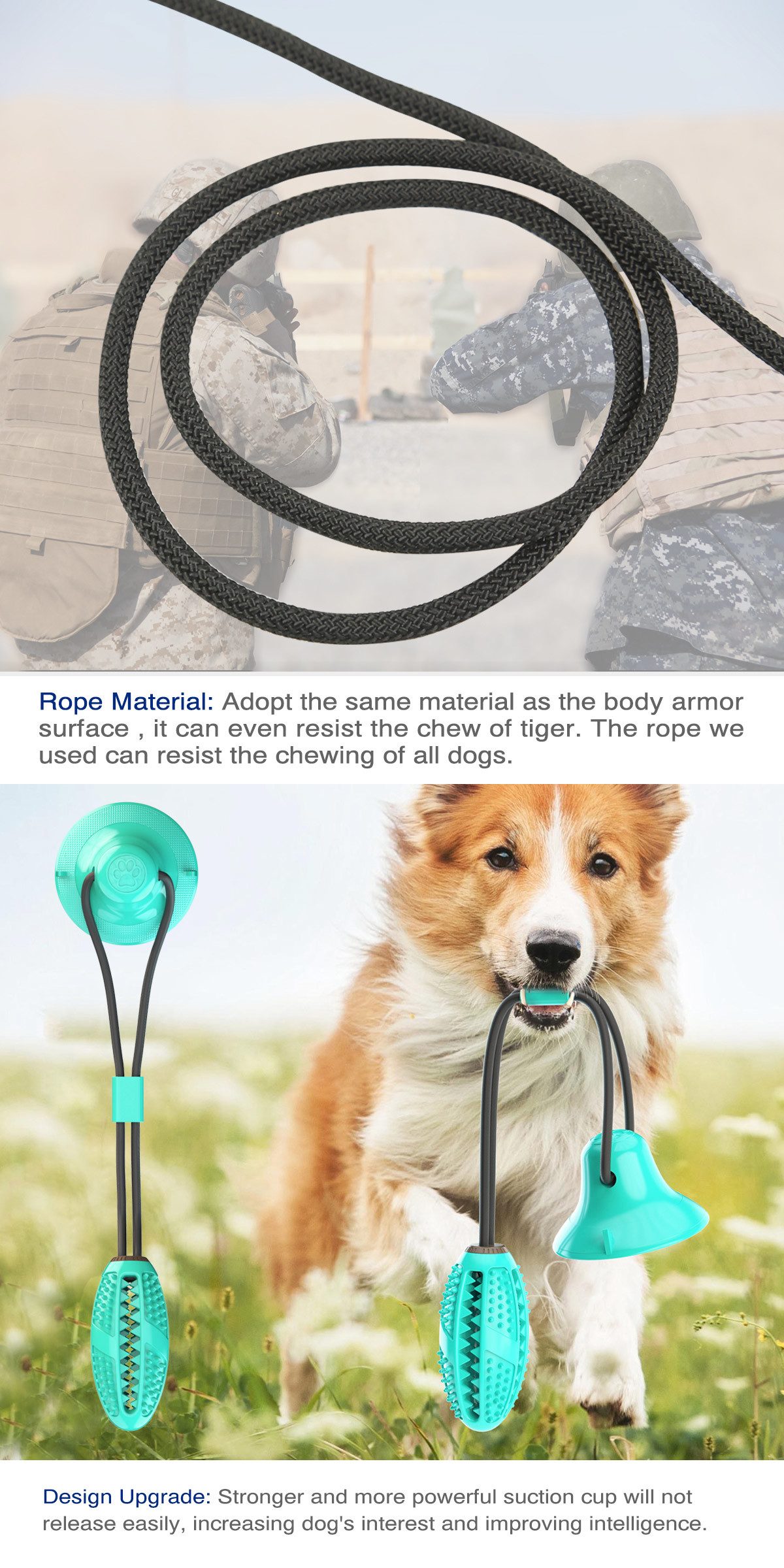 Elastic Dog Chew Teeth Cleaner Toy / Food Dispensing Dog Suction Pull Toy OEM 400mm