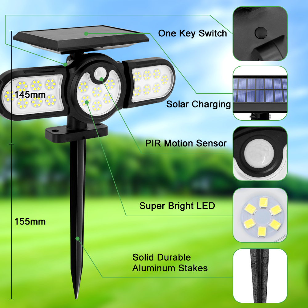 2400mAh 120LED USB Rechargeable Motion Sensor Light Three Head 140COB