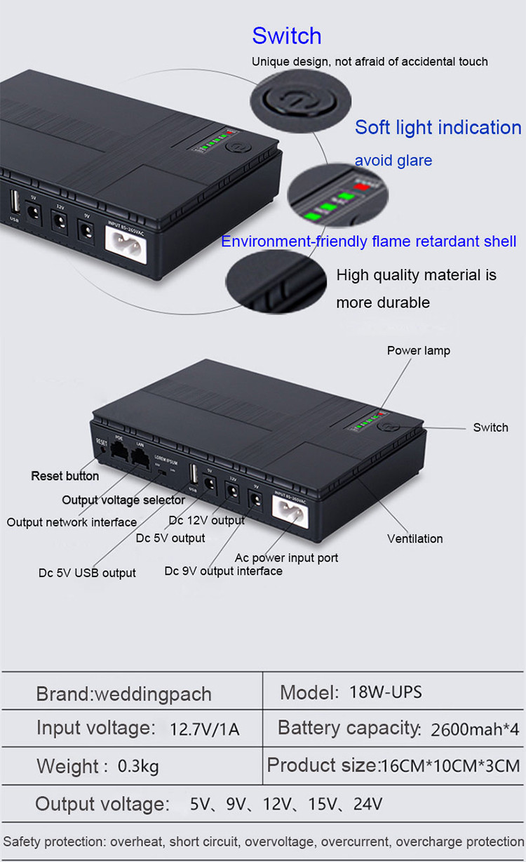 DC Mini Ups 12v 9v 0.6a Router Ups For Modem Force Power Supply 10000mah