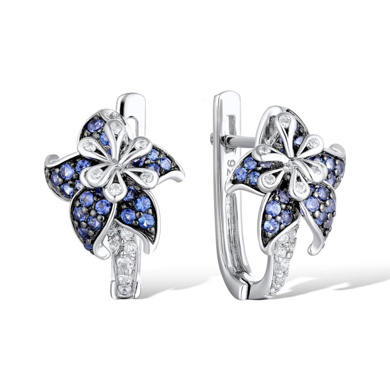 925 Sterling Silver Hoop Earrings Cubic Zirconia Flower Shape Hoop Earrings for Women and Girl