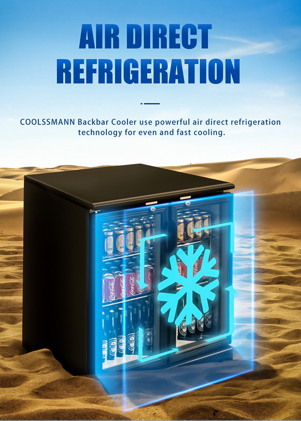 Small Drinks Backbar Cooler Fridge Sliding Door With Roll Bond Evaporator