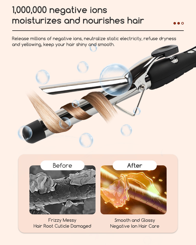 Fast Heating Electric Hair Curler Long Curling Tong Wand LCD Screen Champagne