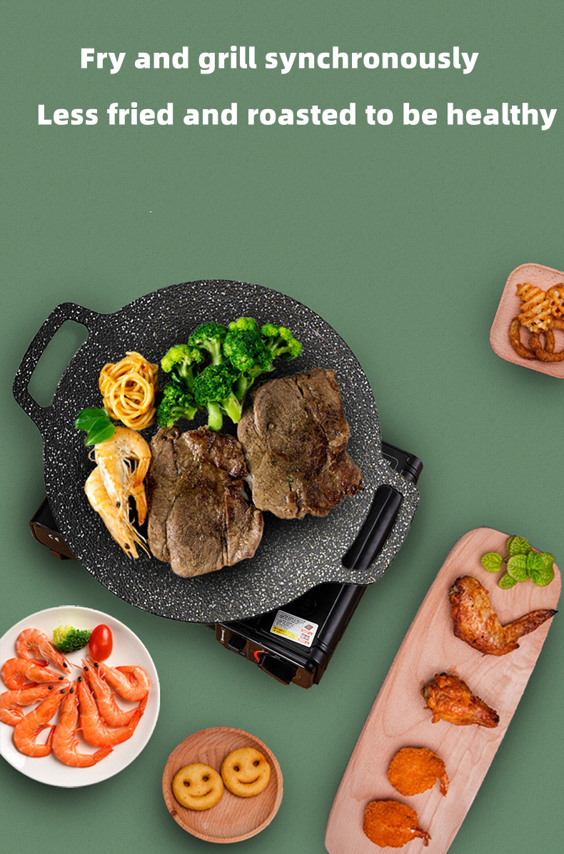 Large Cast Iron Stovetop Grill Pan Black Two Handles BBQ Frying Pan
