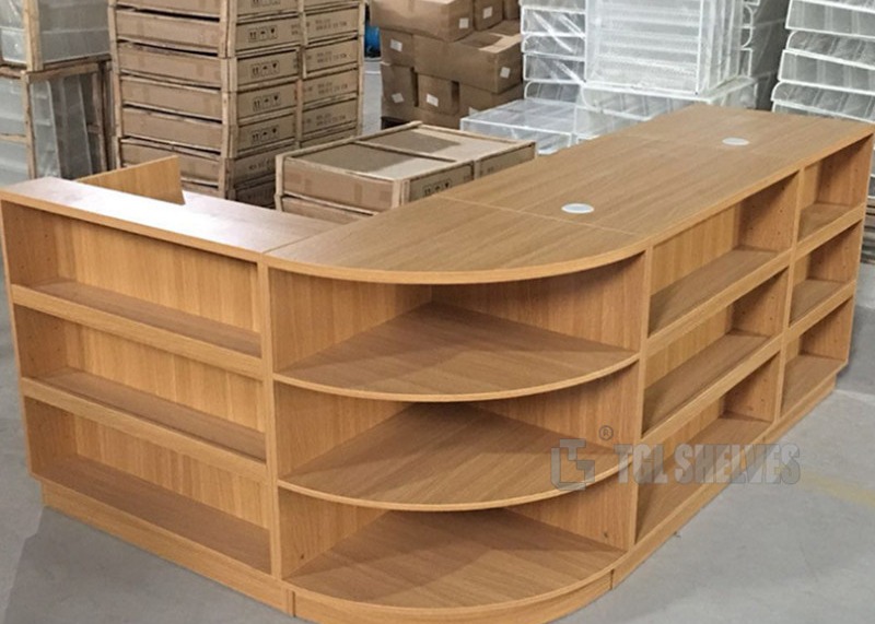 Flexible Wooden Supermarket Checkout Counter Convenience Store Cash Table