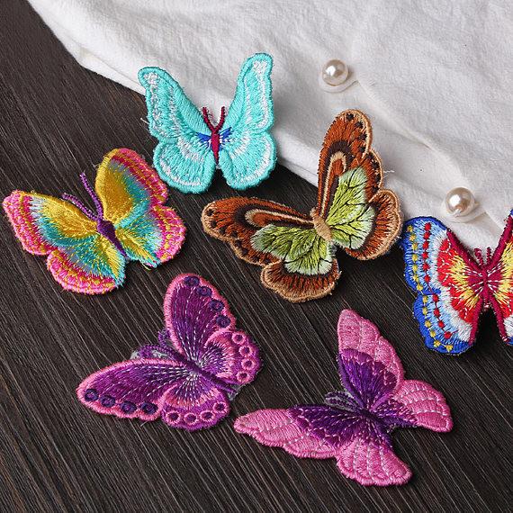 Quality Small Butterfly Iron On Embroidered Applique Patches Cloth Badge For Clothes Customized for sale
