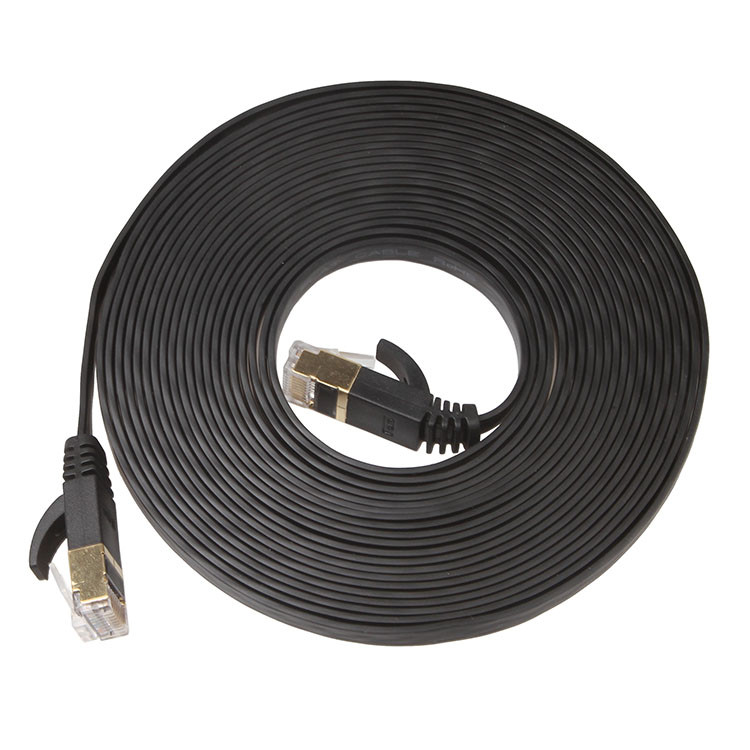 Practical Black Cat6 Flat Ethernet Cable With Gold Shielded Snagless Rj45 Connectors