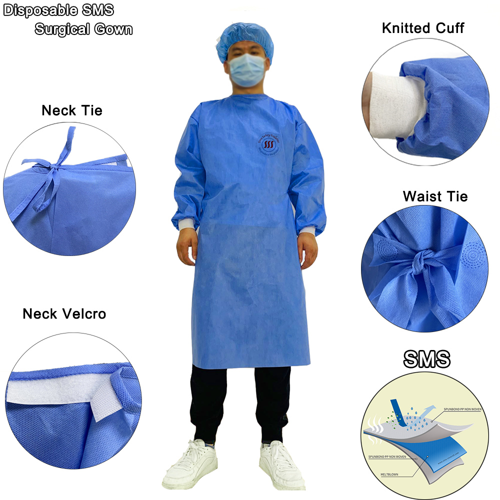 Blue Level 3 Non Woven SMS Disposable Surgical Gown For Operating Room