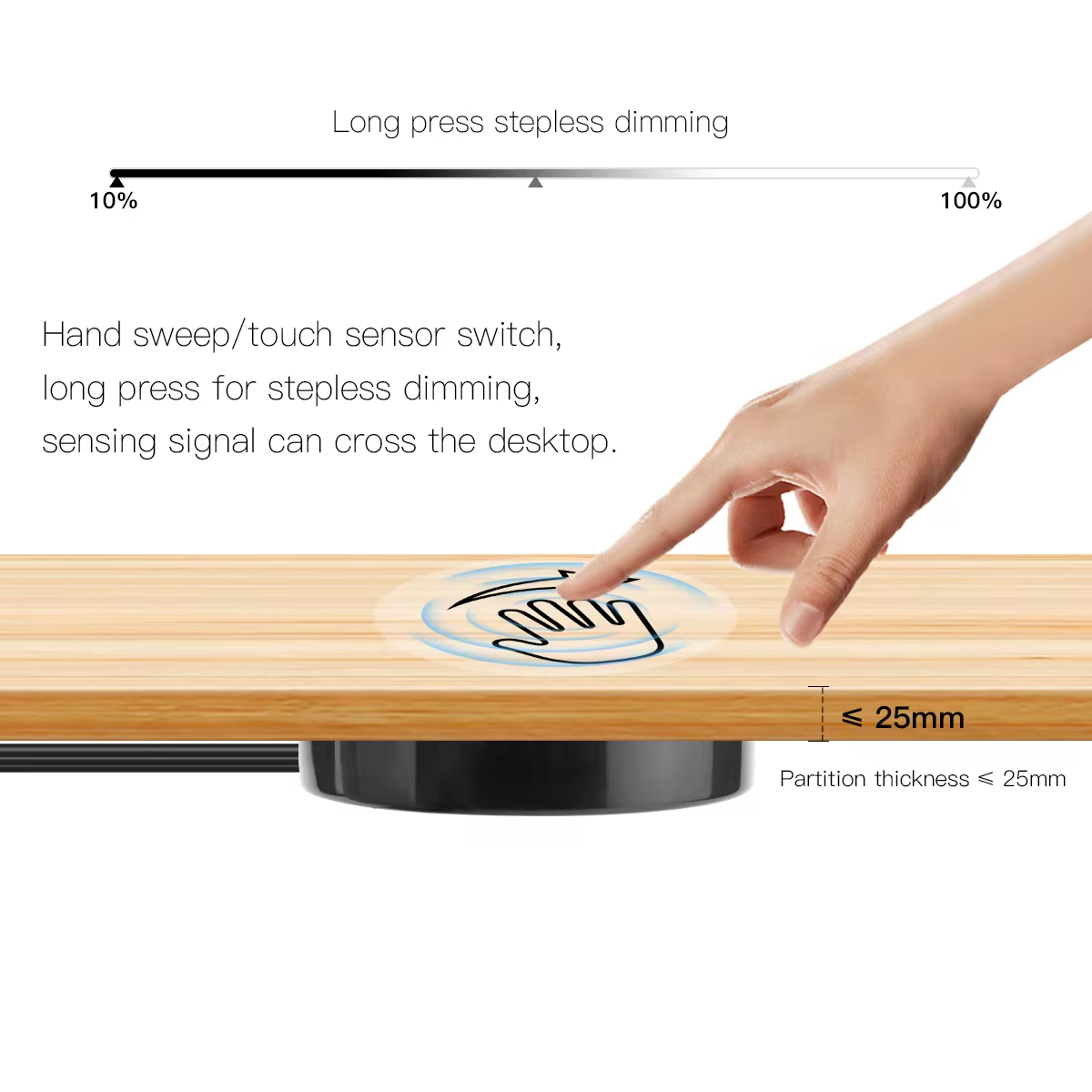 DC12V Wooden Board Smart LED Dimmer Hand Touch Sweep Switch for Cabinet DC12V Output