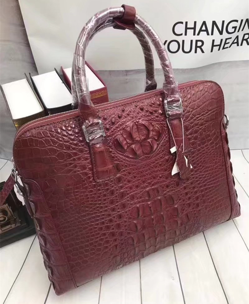 Genuine Crocodile Skin Men's Gray Laptop Briefcase Handbag Authentic Real Alligator Leather Businessmen Working Totes