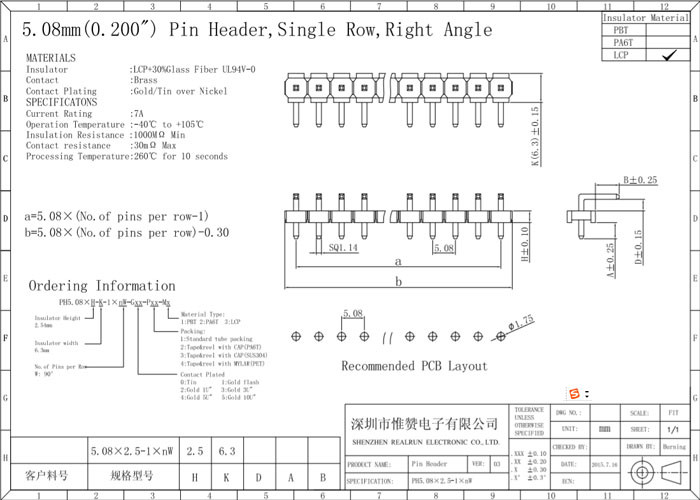 4 Pin Board To Board Header Single Row Pin Header Right Angle Through Hole