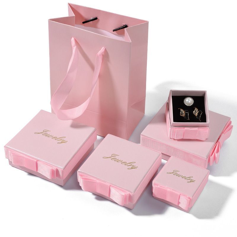Pink Color Jewelry Gift Box, China Factory Wholesale Luxury Paper Packaging Box with Hot Stamping Custom Logo Printing
