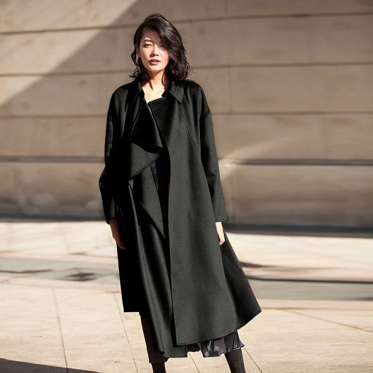 Handmade Cashmere Womens Wool Winter Coats Casual Long Camel Color