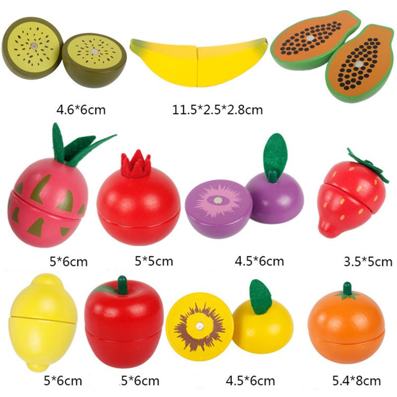 Water Paint 1.94in Wooden Fruit Cutting Set Kitchen Role Play