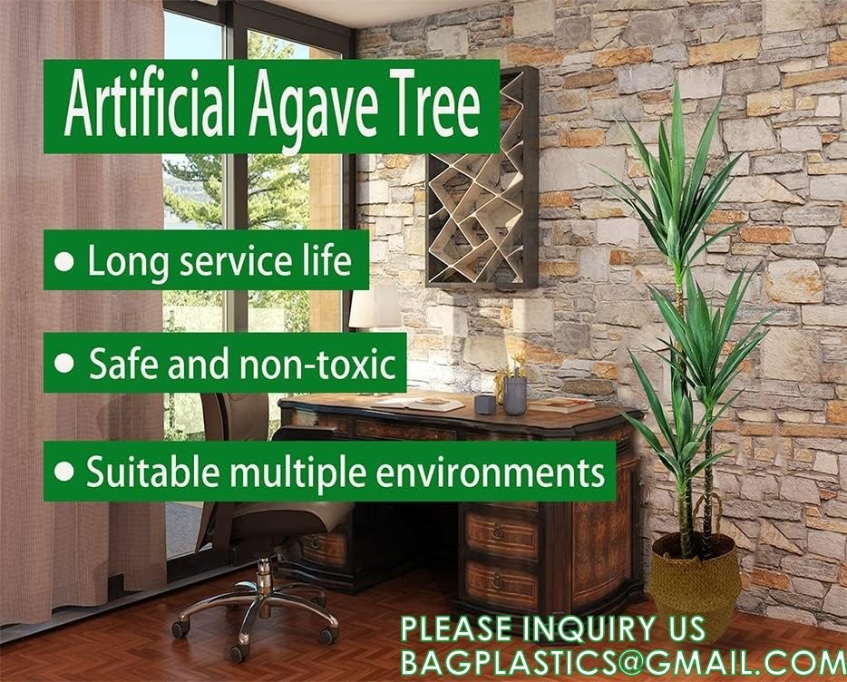 Artificial Tree Plant with 76 Leaves, Nursery Plastic Pot, Feel Real Technology, Green Tree 5.3ft Faux Agave