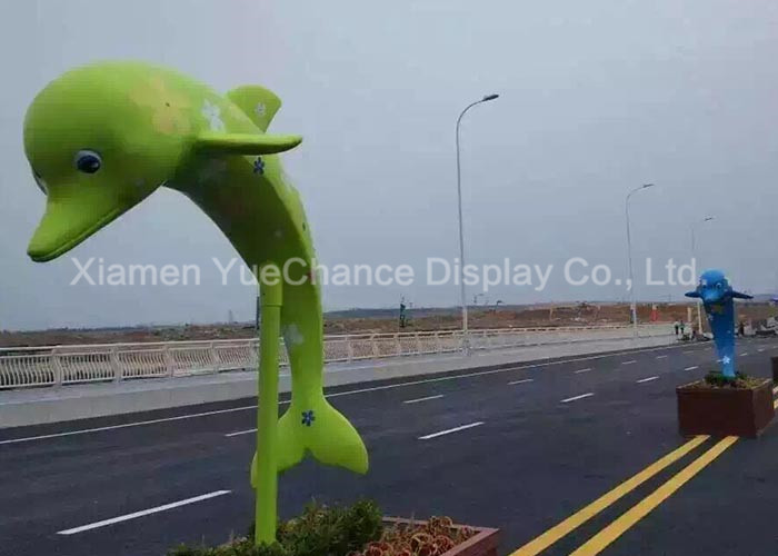 Outdoor Fiberglass Animal Statues Customized Color Cute Dolphin Statues