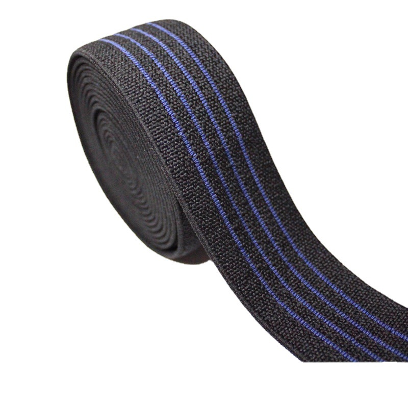 Black 2cm Polyester Elastic Webbing Flat Braided Striped Elastic Band