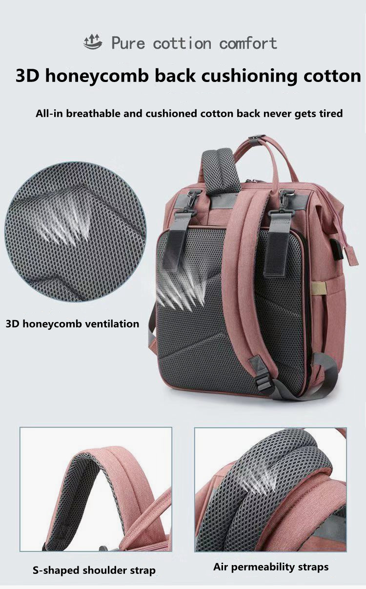 Convenient 600d Polyester Mommy Diaper Bag Travel Mommy Bag With Crib