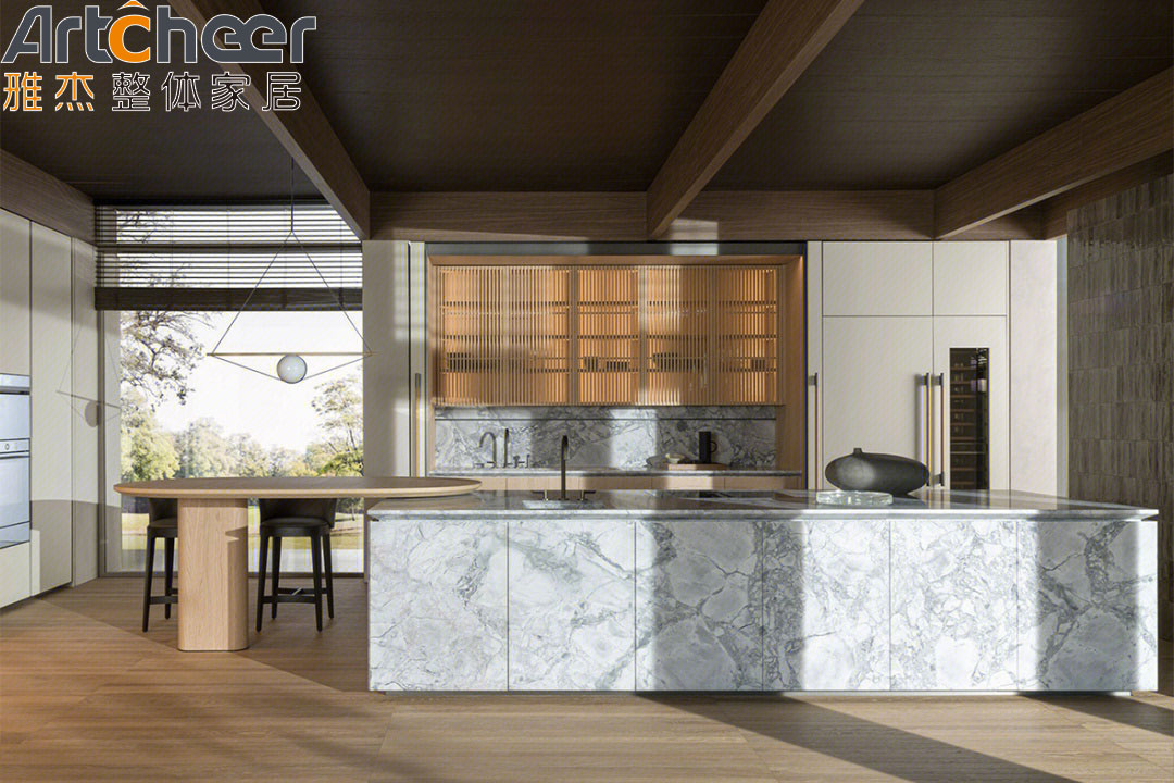 Modern Stylish Kitchen Cabinet with Light Oak Veneer Laminated and Customizable Size
