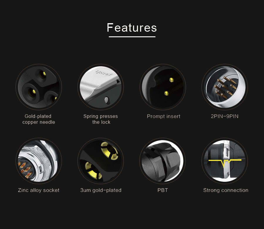 Plastic M16 9 Pins Round Pin Plug Socket PBT Circular Quick Release Wire Connectors