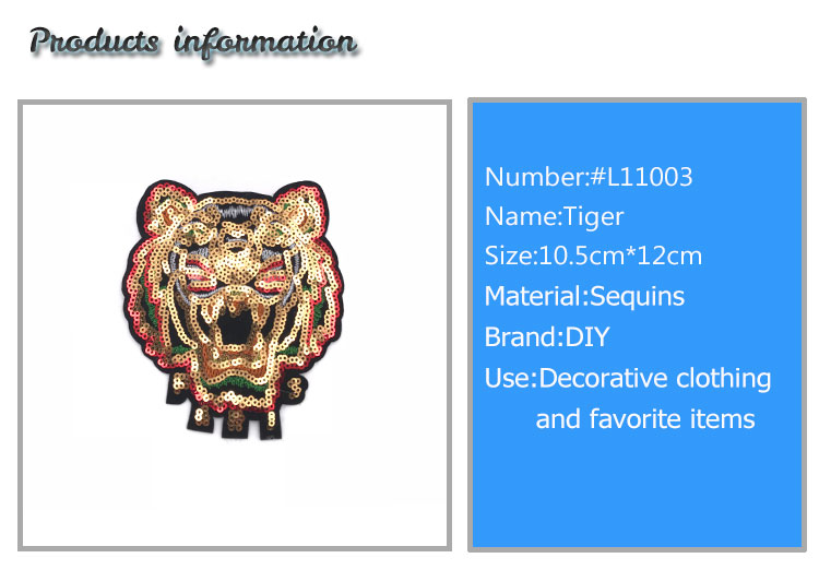 New Arrival Popular Style Sequined Tiger Patches Factory Direct Selling Good Quality Sequined and Embroidered Patches