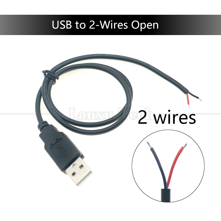 Custom USB 2.0 Type A Male To Stripped Tinned 2 3 4 Wires Open End Pigtail Data Charging Cable