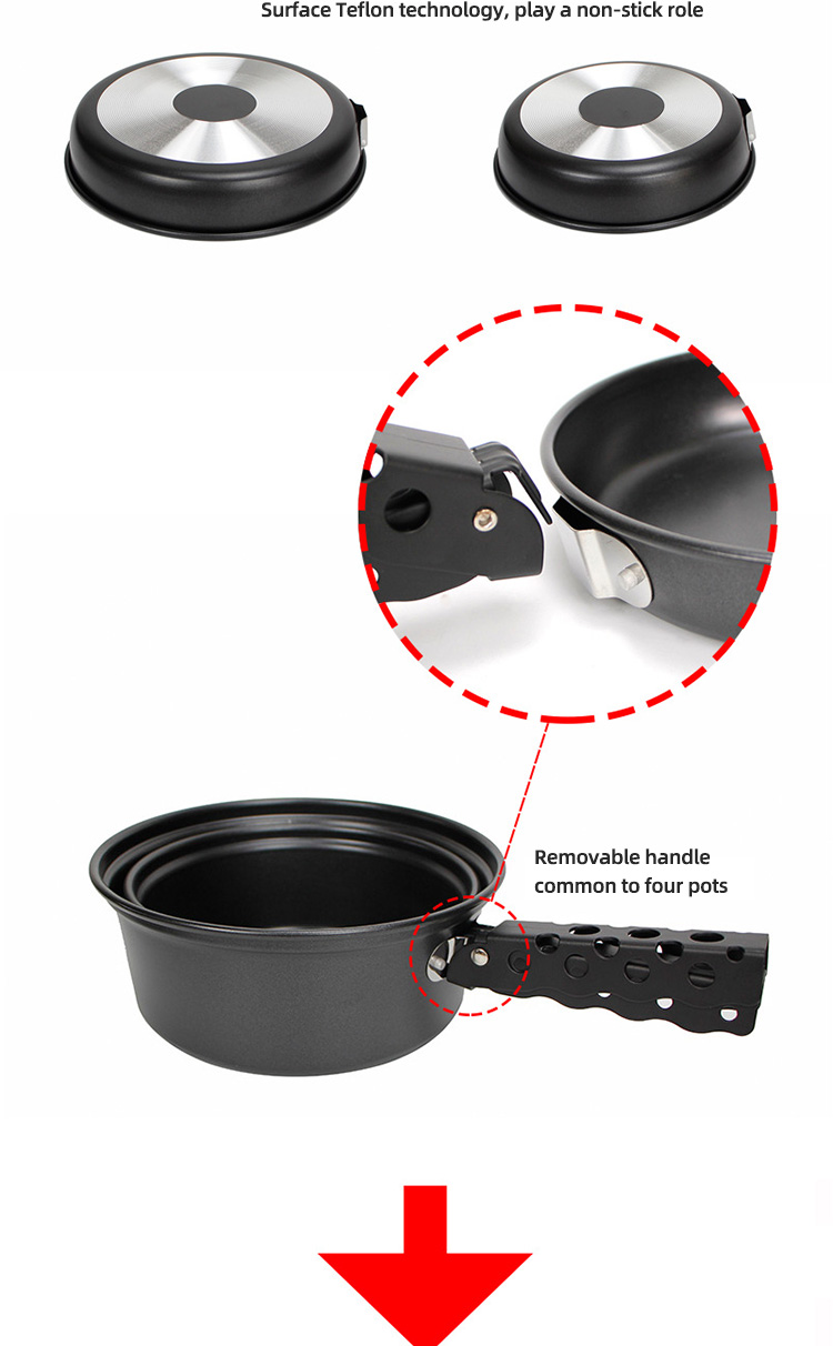 Black Outdoor Cookware Set Unbreakable For Camping With Handle
