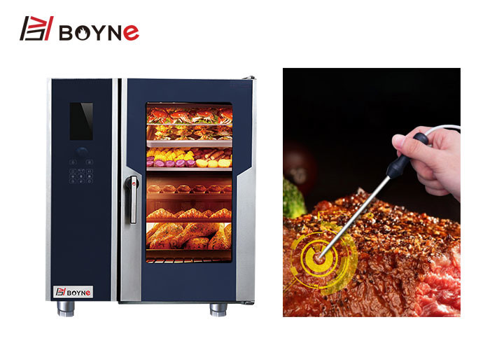 Food Commercial Kitchen Cooking Equipment Gas Type LCD Six Trays Combi Oven