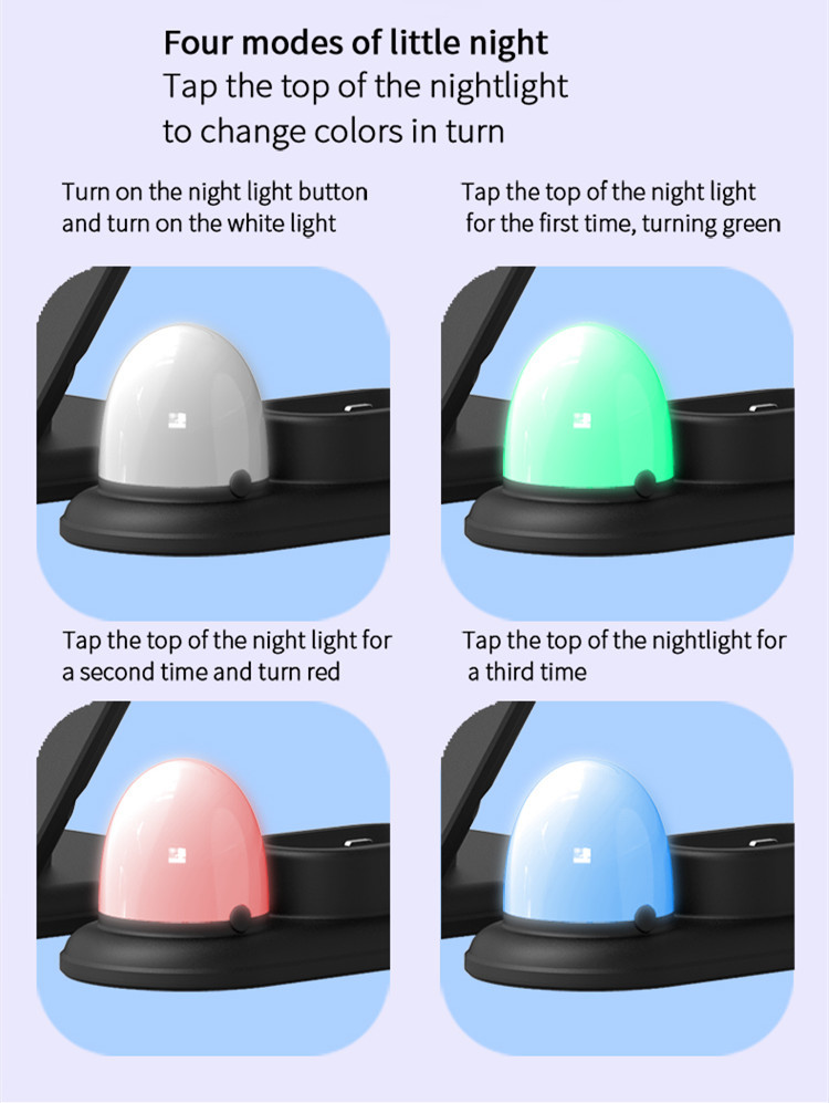 4 In 1 9V 5V 2A Qi Wireless Charge Dock With LED Night Light