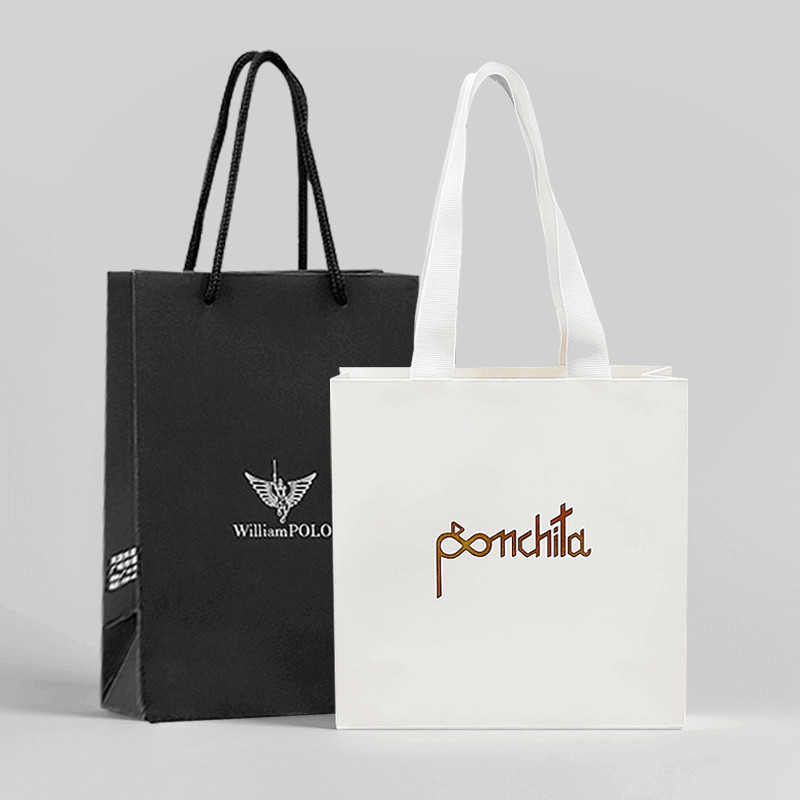 Custom White Black Paper Plain Paper Bags For Dresses Shopping With Your Own Logo Printed