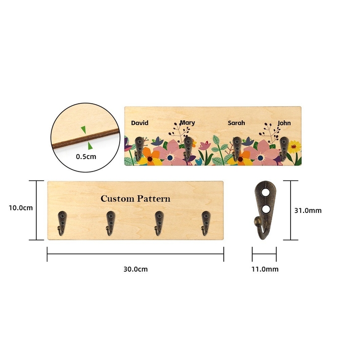 Simple Wall-Mounted Rectangular Sublimation Wooden Key Holder Board With Hooks For Sublimation Photo Printing