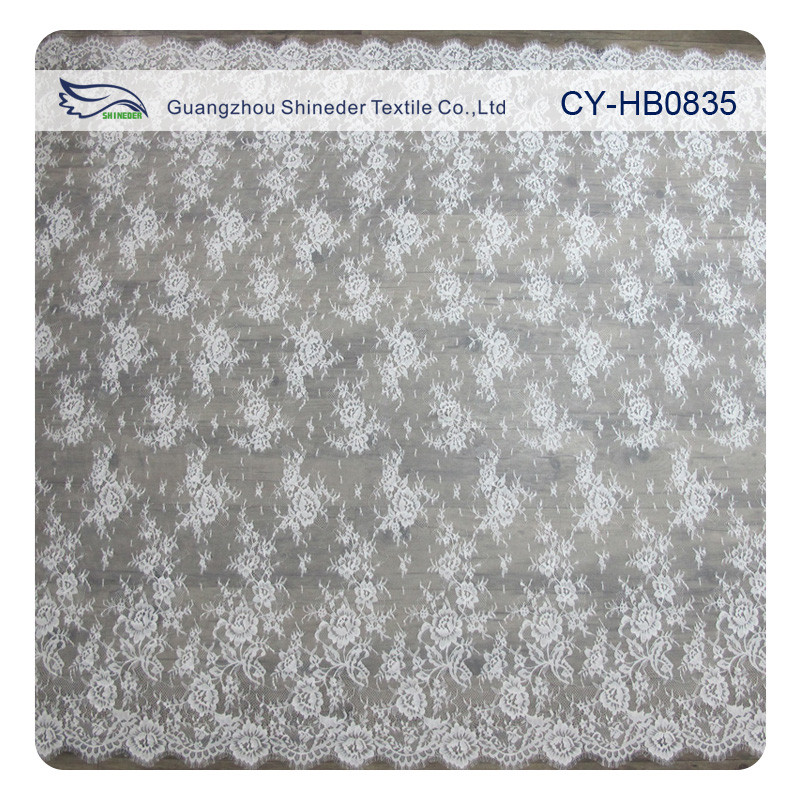 100 Nylon Swiss Voile Chantilly Lace , Customized French Lace Fabric