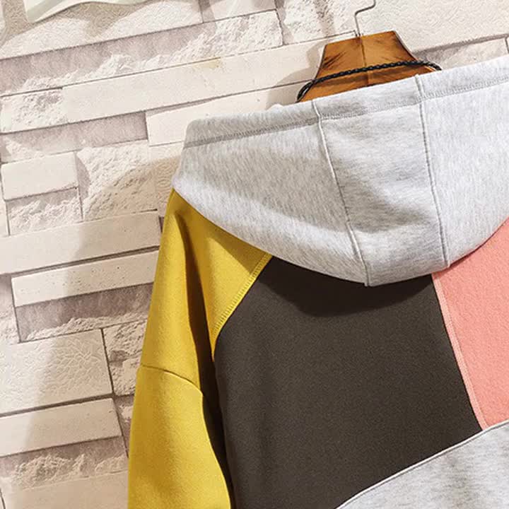 Oversized Sublimation Heavy Weight 60%Cotton Moletons Hooded Drawstring Colorblock Cut Panel Men Sweatshirt
