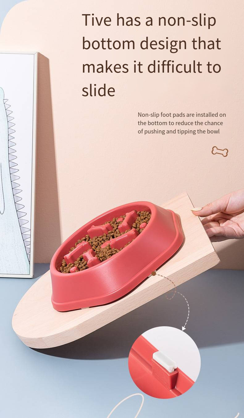 Pet PP Bone Shaped Slow Food Bowl Easy To Rinse Small And Medium Sized Dog Bowl