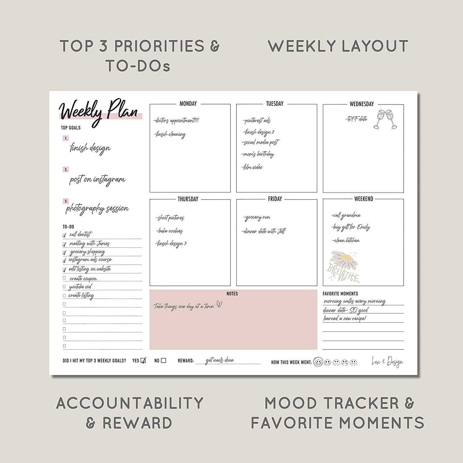 50 Sheets Tear Off Magnetic Fridge Notepads Meal Weekly Planner Memo