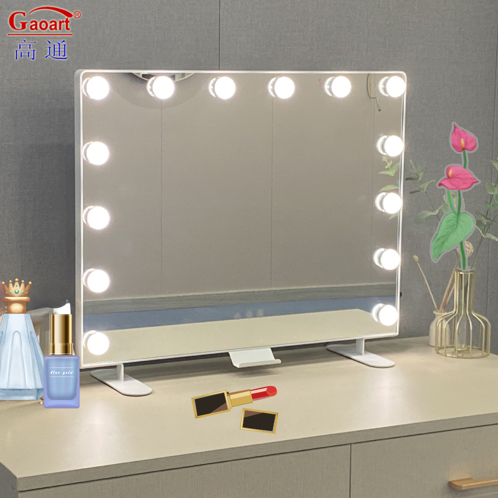 Customizable Metal and Glass Mirror Hollywood Makeup Vanity with Chrome LED Light Bulbs