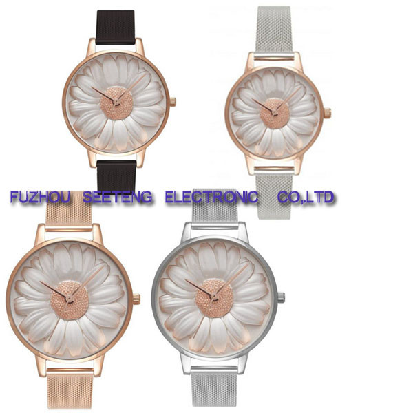flower design dial and colorful band for ladies watch with alloy band