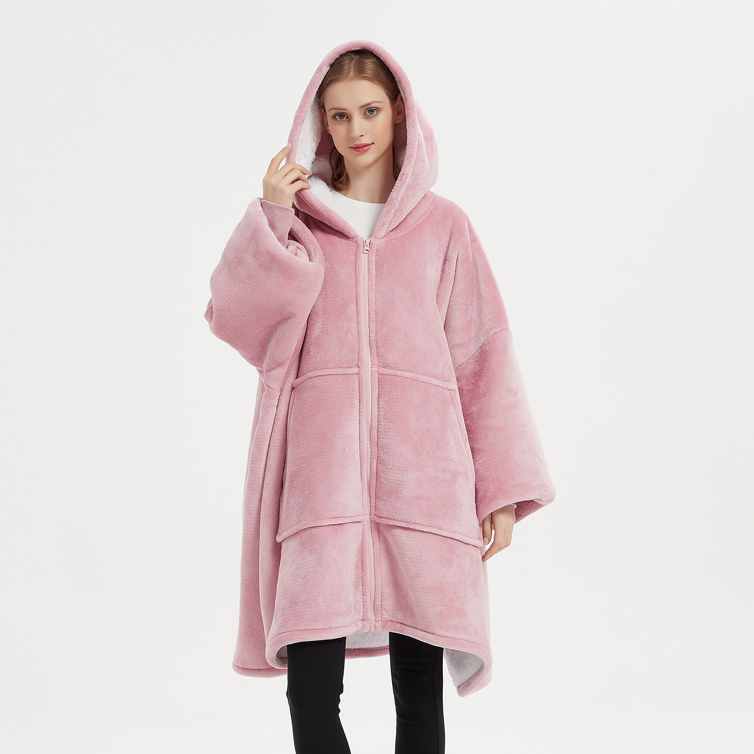 Zipper Closure Womens Hooded Pajamas Oversized Hoodie Pajamas Ultra Comfortable