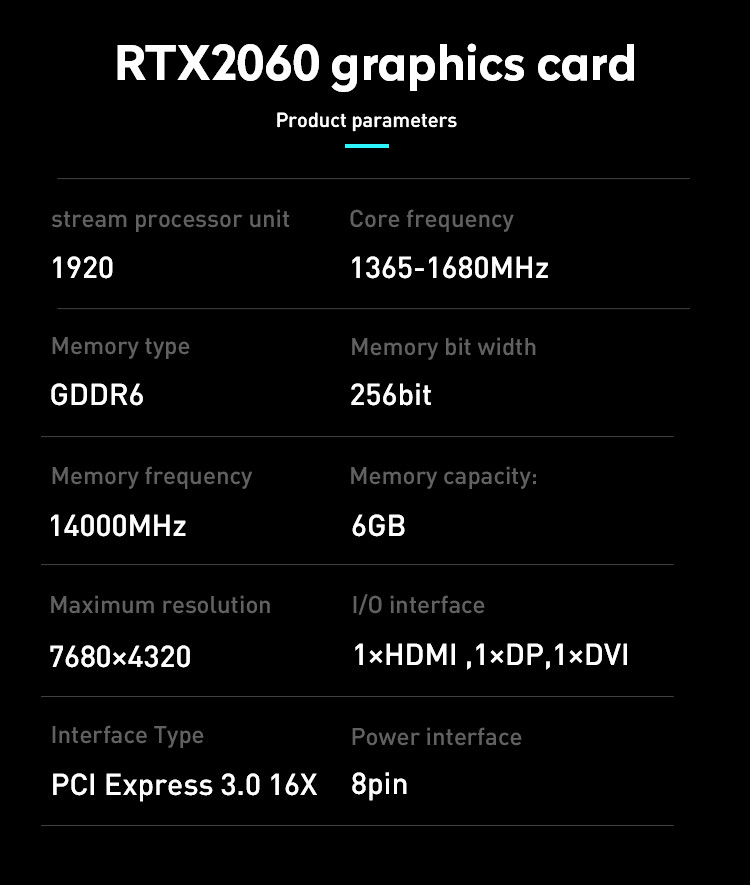 JIESHUO new graphics card RTX 2060 6GB 256BIT computer game graphics card ETH mining can reach 25-29MH