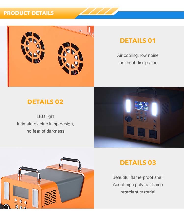 Outdoor Solar Portable Power Station 1000W Orange Solar Generator
