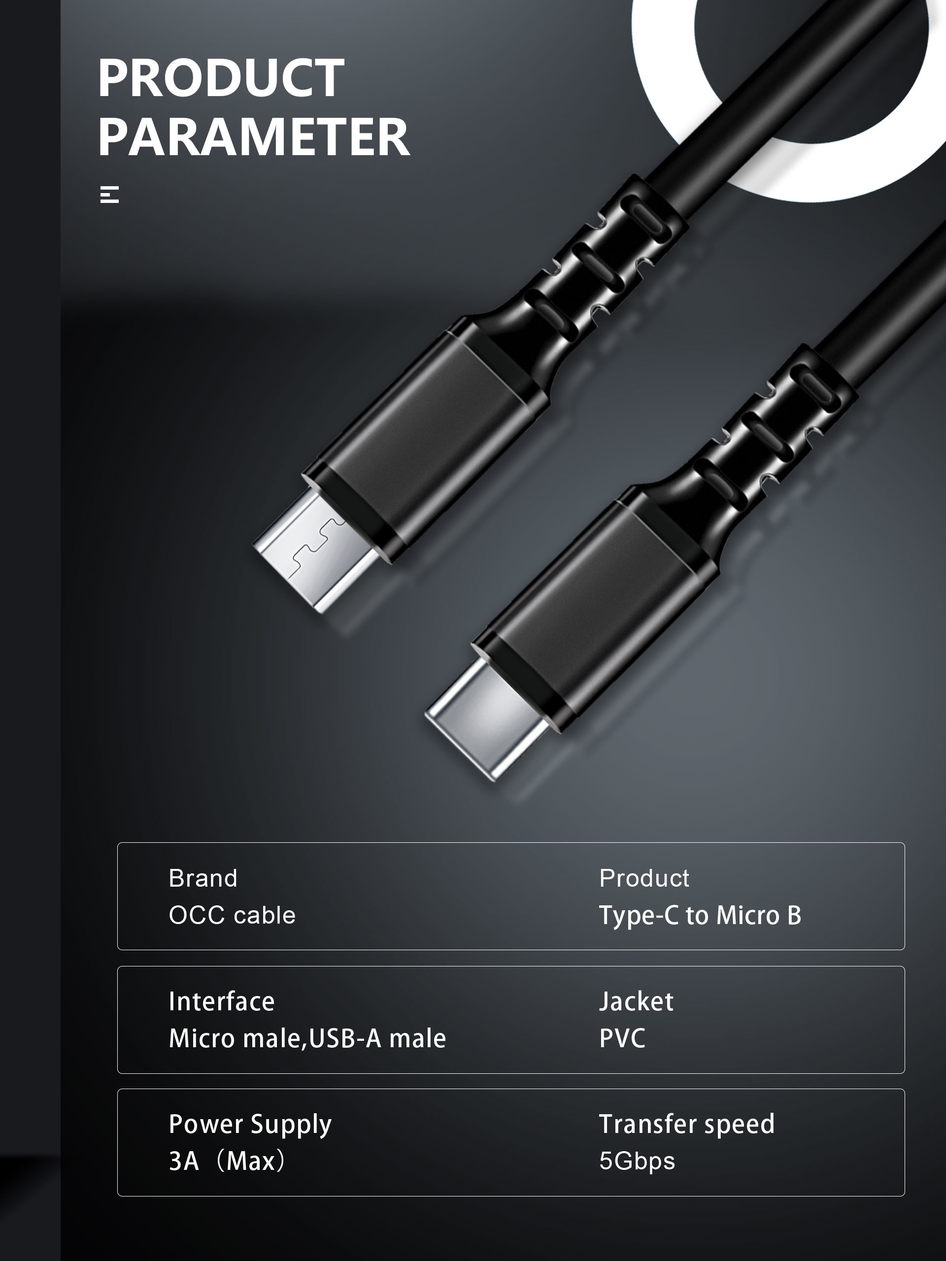 TPE 5G 3A 6Ft Micro 2.0 Data USB Cable High Speed FCC standard