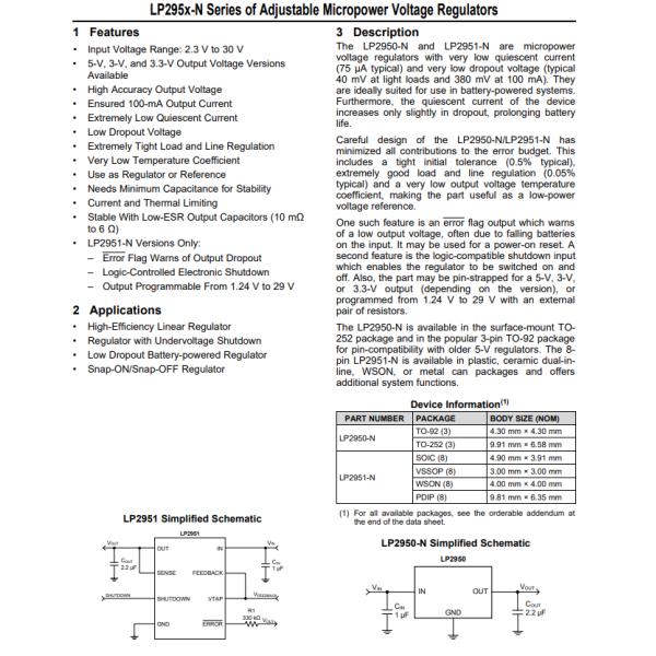 LP2951CMX/NOPB Linear Voltage Regulator IC Positive 1 Output 100mA 8-SOIC