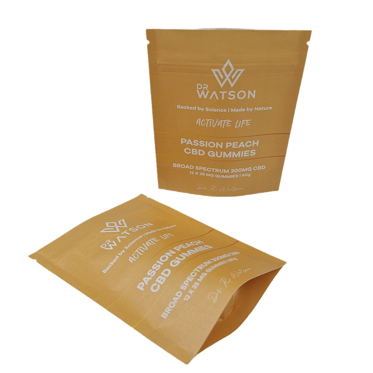 Hot Sale Custom Design Printed Biodegradable Stand Up Kraft Paper Bag Eco Friendly Gummie Candy Packaging