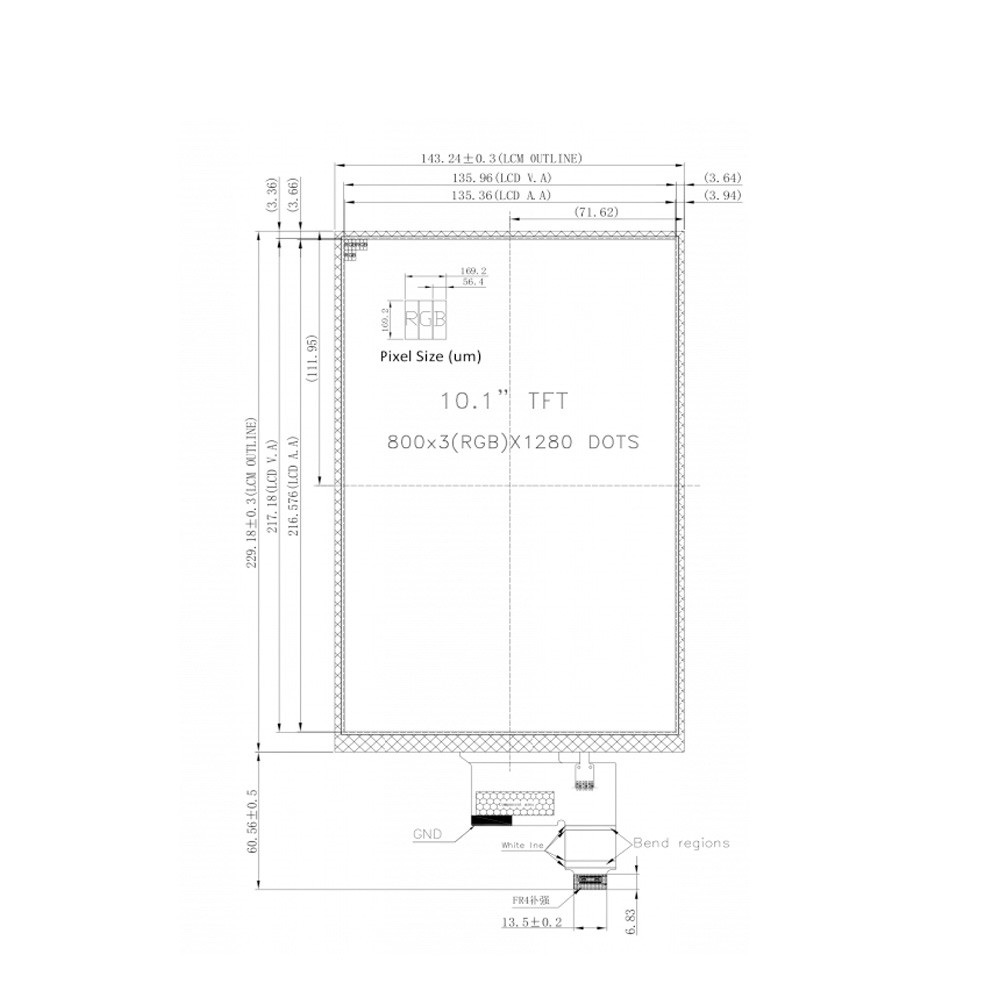 10.1 Inch HD MIPI TFT LCD Color Monitor 800*1280 Free Viewing Angle