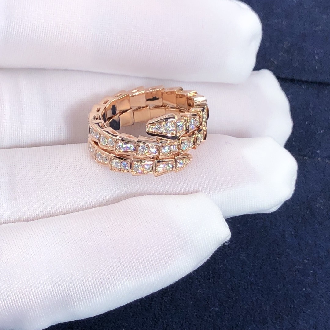Elegant 18K Gold 2 Row Diamonds Serpenti Viper Ring Diamond Ring Yellow Gold White Gold